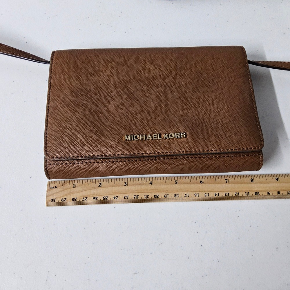 Michael Kors Crossbody Wallet Brown Leather‎ Phone Holder Card Slots - Picture 13 of 13